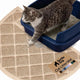 Beige half circle Gorilla Grip cat litter mat catching litter scatter under a cat litter box