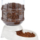 Automatic gravity pet feeder filled with dry kibble featuring a wide-mouth food reservoir.