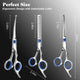 Image showing the length of the scissors alongside a safety check to ensure they are gentle on pet skin.