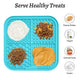 Product guide showing healthy treats to use on a pet lick mat including peanut butter, yogurt, and canned food.
