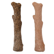 Comparison of two textured dog chew sticks featuring real wood and hemp fiber blends for aggressive chewers.