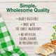 Infographic showing sliced chicken and peas, highlighting highly digestible, natural ingredients with no artificial preservatives.