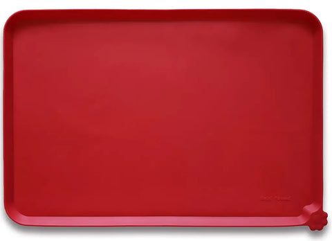 Classic Red vibrant silicone cat and dog bowl mat for floor protection.