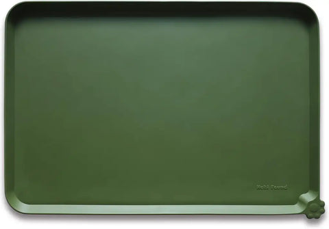 Dark Olive deep green waterproof silicone pet food mat for mess-free feeding.