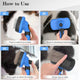 Infographic showing four steps to use a self-cleaning pet brush: extend bristles, groom, retract, and wipe clean.