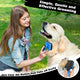 A four-step instructional graphic showing how to extend bristles, groom a dog, retract bristles, and wipe away fur.