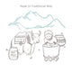 Illustration of traditional yak cheese production with mountains.