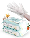 IMMHABI unscented pet glove wipes 2 pack with a hand wearing the textured grooming glove on a clean white background