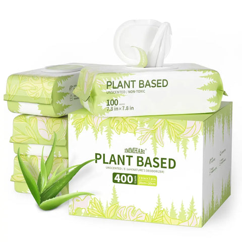 IMMHABI plant based unscented pet wipes bulk 400 pack box with aloe vera plant