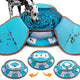 Blue interactive dog snuffle mat with treat flaps and puzzle compartments shown with Dalmatian.