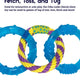 Close-up of the interlocking rope and rubber rings of the Orka Links toy for fetch and tug games.