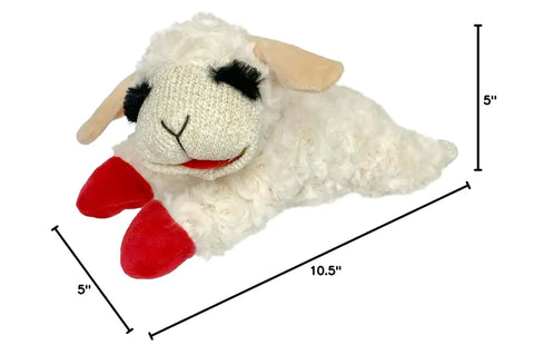 Lamb Chop plush dog toy dimensions showing 10.5 inch length and 5 inch height.