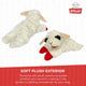 Close up of the extra soft plush exterior of the Lamb Chop dog toy showing texture.