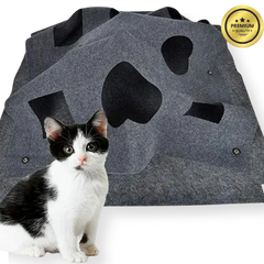 Large blanket cat house with multiple holes for hide-and-seek play.