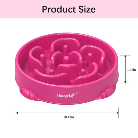 Product size chart for the large slow feeder dog bowl measuring 10.43 inches wide and 1.96 inches high.