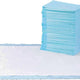 Tall stack of folded blue pet potty pads sitting next to a flat open absorbent training mat