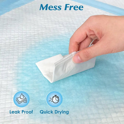 Tissue test on a quick-drying and leak-proof disposable bed pad showing a mess-free dry surface.