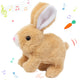 Realistic light brown plush hopping bunny rabbit interactive toy with pink nose