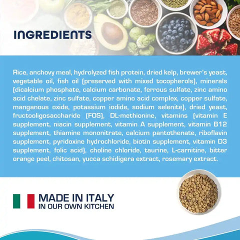 List of ingredients with visual of various food items and 'Made in Italy'.