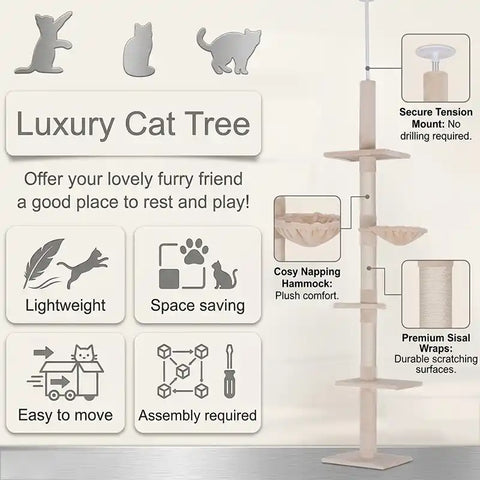 Luxury space-saving cat tree features showcasing lightweight and easy-to-move design