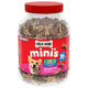 Front view of a 36-ounce jar of Milk-Bone Minis dog treats showing bone-shaped snacks inside.