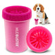 Bright neon pink MudBuster portable dog paw washer showing internal silicone bristle details