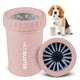 Pink MudBuster dog paw cleaning cup with internal gray silicone bristles