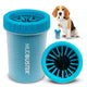 Pro blue MudBuster portable pet paw washing cup featuring dark teal-blue silicone bristles