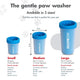 MudBuster dog paw washer sizing guide comparing small, medium, and large dimensions