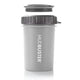 Light gray MudBuster dog paw washer cup with matching dark gray travel lid detached