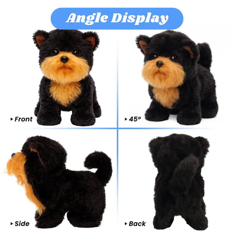 Front, side, back, and 45-degree angle display views of the plush puppy toy