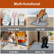 Four-panel image showing multi-functional uses of the silicone tray as a cabinet organizer, cat litter mat, kids craft mat, and muddy boot tray