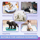 Grid showing versatile uses for pet training pads in a crate, pet bag, car back seat, puppy potty tray, and as a furniture protector.