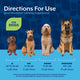 Feeding directions and dosage chart by dog weight for NaturVet Quiet Moments calming supplement soft chews.
