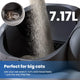 Pouring clumping cat litter into the spacious 7.17L capacity Neakasa M1 Plus automatic litter box, with an inset showing a large Bengal cat resting inside comfortably.