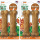 Two 2-packs of Nylabone bacon flavor healthy edible dog chews side-by-side.