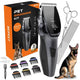 Professional OCPEET pet grooming kit including a black cordless dog clipper, scissors, comb, cleaning brush, and 6 guard combs.