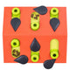Nina Ottosson orange rain drop cat puzzle toy with sliding pegs and hidden treats.