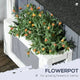 Close-up shot of the built-in side flowerpot planter box on the wooden outdoor cat house for growing flowers or catnip.
