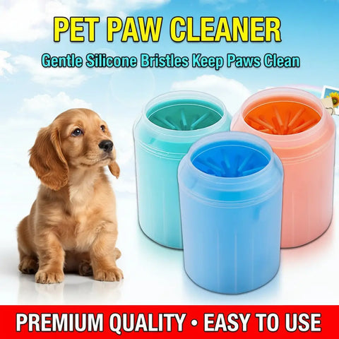 Paw cleaning cup with soft silicone bristles for gentle muddy paw cleaning.