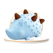 Pawvortex blue hippo-shaped chew toy with brown spikes on a white background, featuring durable rubber material for teething puppies and interactive dog play.