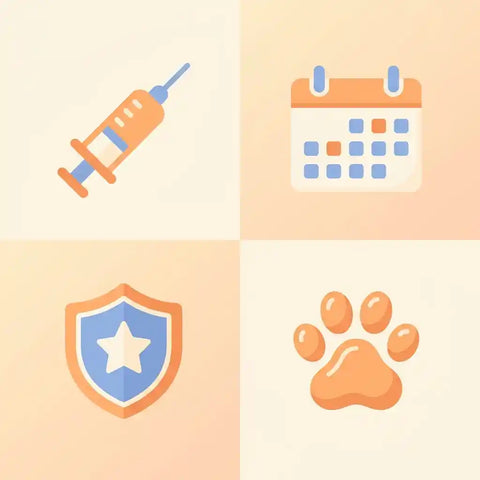 Cat vaccine schedule quick reference icons, Paw Vortex educational guide visuals