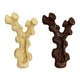 Front grooved view of the cream and chocolate-colored dog chew toys designed for spreading peanut butter.