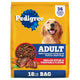 Front of an 18lb bag of Pedigree Adult Grilled Steak and Vegetable Flavor Dry Dog Food.