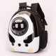 Pet backpack with a design resembling a penguin on white background.