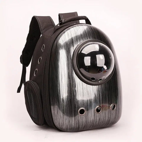 Pet backpack with bubble window design on a white background