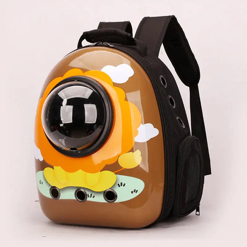 Pet carrier with cartoon design on a white background