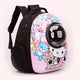 Pet carrier with cartoon designs on a white background