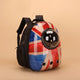 Pet carrier with Union Jack design on a beige background