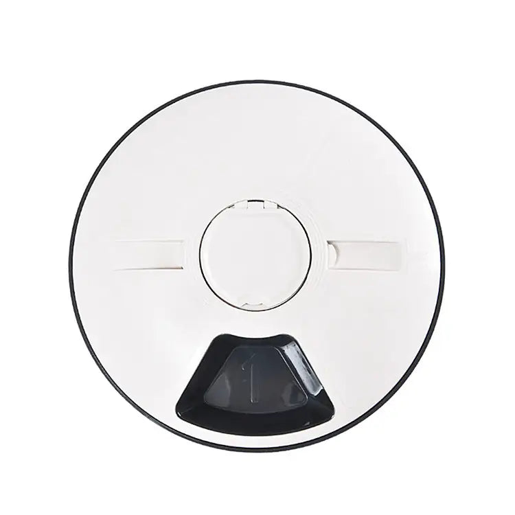 6-meal automatic timed pet feeder with black base on white background